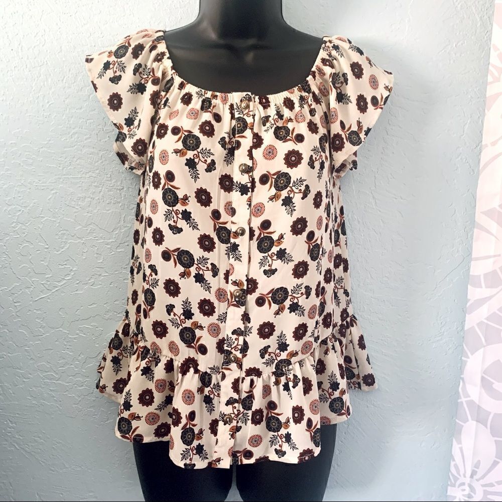 Sienna Sky Cream Floral Boho Top Size XS